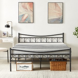 VECELO Twin/Full/Queen Size Bed Frame with Headboard, Platform Bed with Large Under Bed Storage, Heavy Duty Slats, Metal Black - 1 of 4