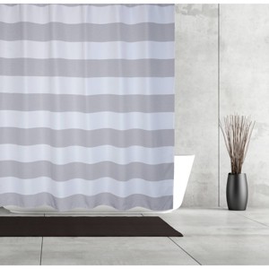 Queen Striped Waffle Linen Look Shower Curtain - Moda at Home - 1 of 3