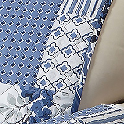 Navy Blue Patchwork Reversible Microfiber Chair Slipcover
