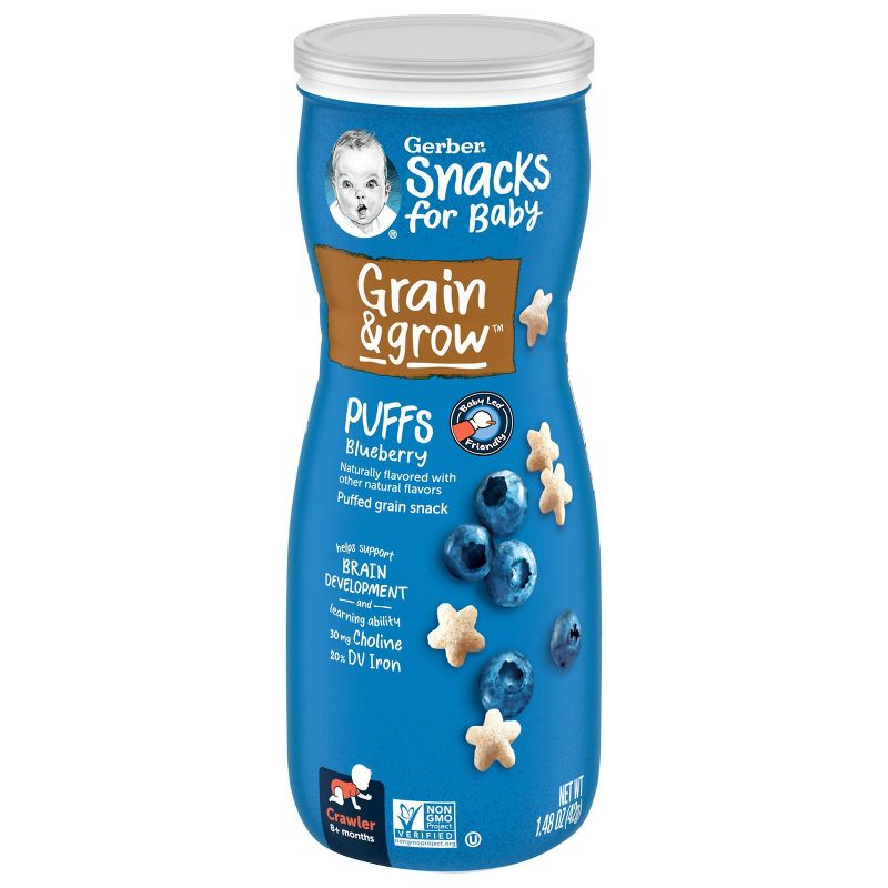 Gerber Puffs Blueberry Non-GMO Cereal Snack - 1.48oz, 1 of 8
