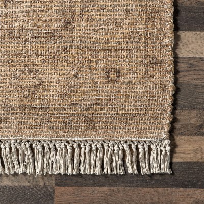 Olive and Beige Synthetic Medallion Tassel Area Rug, 4' x 6'