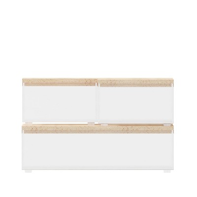 Clear Plastic Storage Organizer Bins with Light Wood Lids, Set of 3