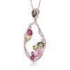 Guili Sterling Silver 18K Rose Plated Multi Color Cubic Zirconia Assymetrical Spring Ring Pendant Necklace, a Trendy and Colorful Design - 2 of 4