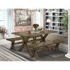 HomeStock 3-Piece Rectangle Distressed Jacobean Finish Solid Wood Top Dining Table with 2-Benches - 2 of 4