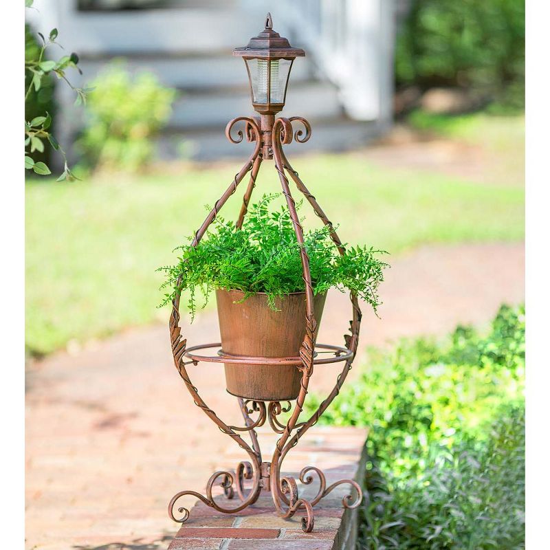 Wind & Weather Antiqued Wrought Iron Plant Stand with Solar Light, 3 of 5