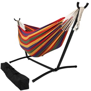 Sunnydaze Large Double Brazilian Hammock with Stand and Carrying Case - 400 lb Weight Capacity - 1 of 4