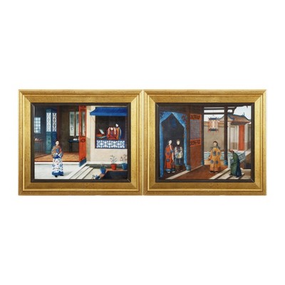 27"x22" Set of 2 Royal's Visit Frame Wall Arts Gold - A&B Home: Transitional Style, MDF & Linen, Horizontal Layout