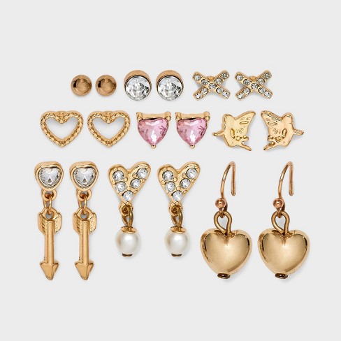 Girls' 9pk Heart Drop Earring Set - Art Class™ Gold : Target