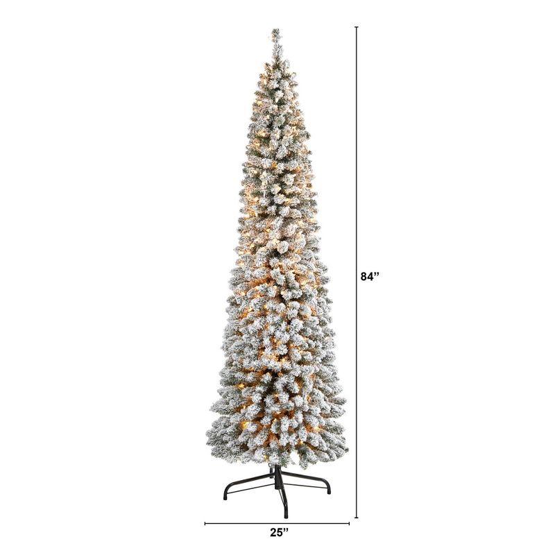 7ft Nearly Natural Pre-Lit Flocked Slim Artificial Christmas Tree Clear Lights, 3 of 12