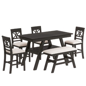 NicBex 6-Piece Dining Table Set with 4 Dining Chairs & Long Bench Modern Wooden Kitchen Table with Open Storage Shelf for Dining Room - 1 of 4