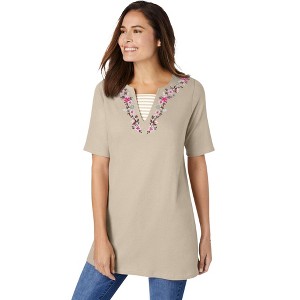 Woman Within Plus Size 7-Day Embroidered Layered-Look Tunic - 1 of 4