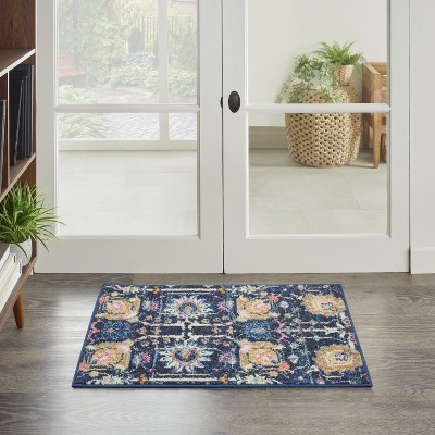 Bohemian Bliss Navy Floral Hand-Knotted 2x3 Synthetic Rug