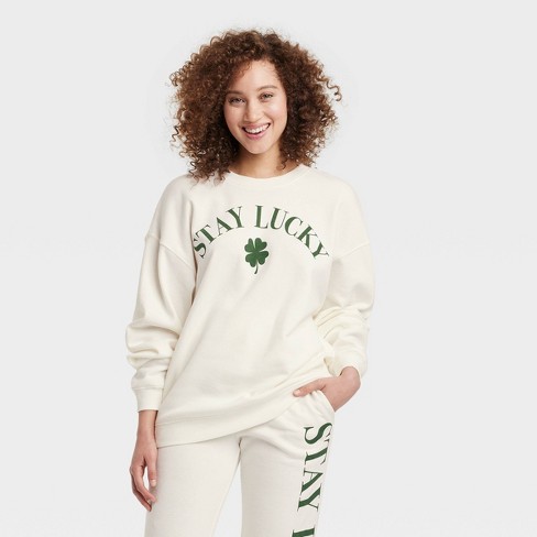Women's Stay Lucky Graphic Sweatshirt - White : Target