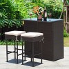 Costway 3PCS Patio Rattan Wicker Bar Table Stools Dining Set Cushioned Chairs Garden - 3 of 4