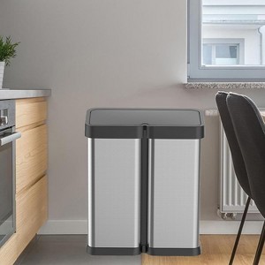 16 Gallon Motion Sensor Trash Can, Touchless Stainless Steel Kitchen Trash Can, Smart Automatic Double Waste Bin for Bathroom, Office, Bedroom - 1 of 4