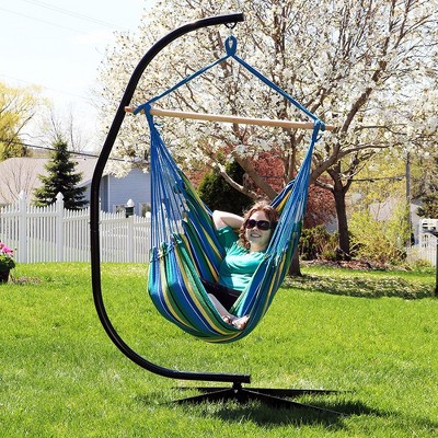 Ocean Breeze Blue Cotton Hanging Chaise Lounger with Cushions