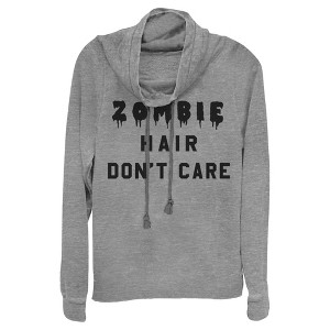 Juniors Womens Lost Gods Halloween Zombie Hair Don't Care Cowl Neck Sweatshirt - 1 of 4