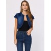 INSPIRE CHIC Women's Cap Sleeve Slim Fit Summer Open Front Crop Denim Jacket - 2 of 4