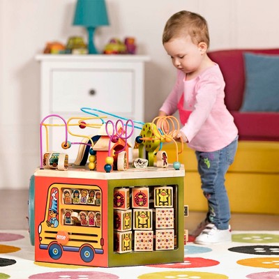Multicolor Wooden Activity Cube with Educational Features