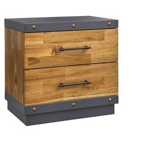 Drake 2 Drawer Nightstand Brown - Lifestorey: Rubberwood Frame, MDF Surface, 23.25" High Bedroom Storage - 1 of 4