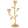 Storied Home Tall Hand-Forged Cast Iron Candelabra with Flowers and Bird, Gold - 3 of 4