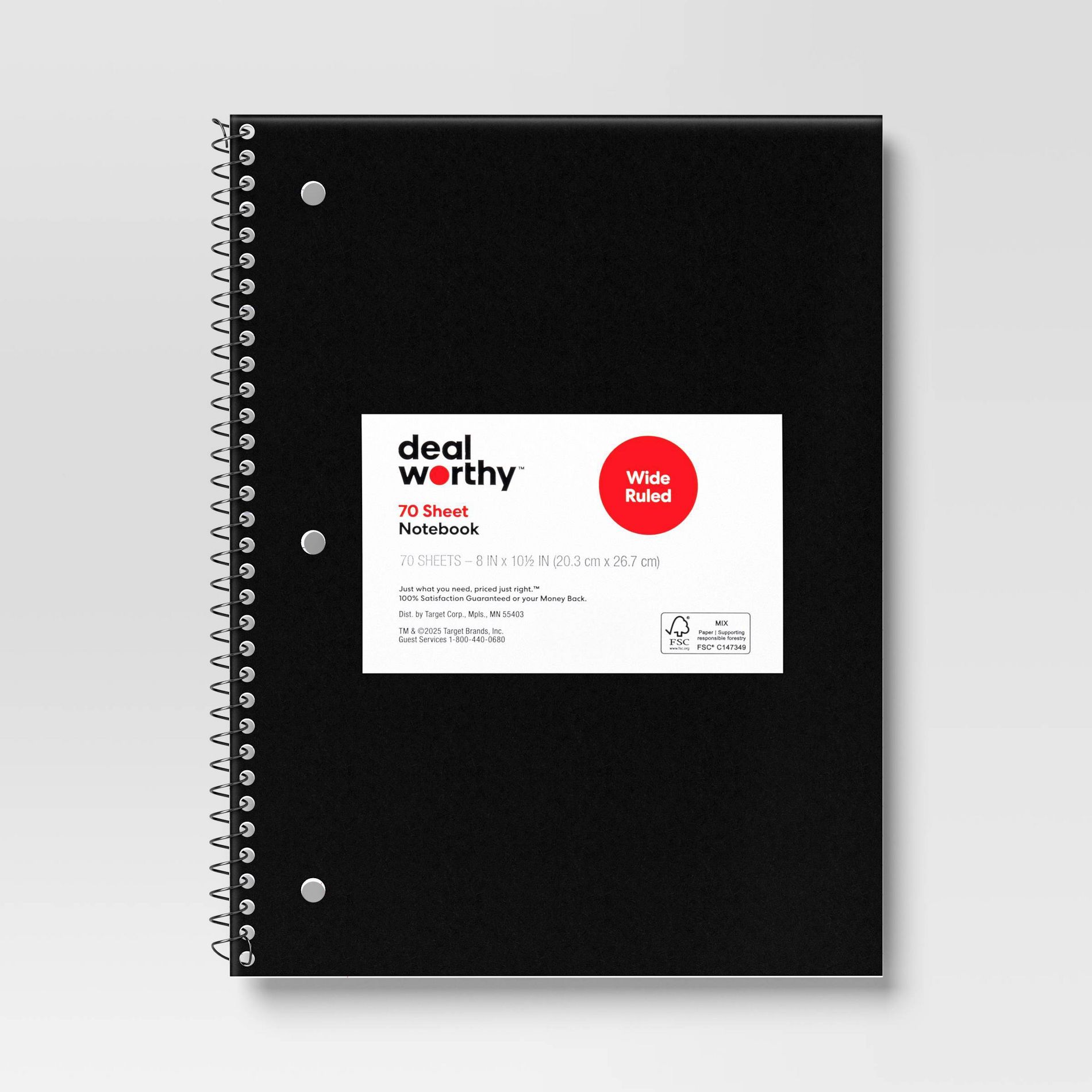 Subject Spiral Notebook Wide Ruled Black - Dealworthy™
