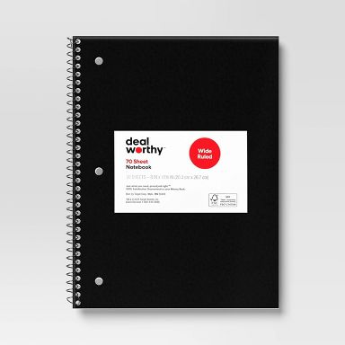 Subject Spiral Notebook Wide Ruled Black - Dealworthy™