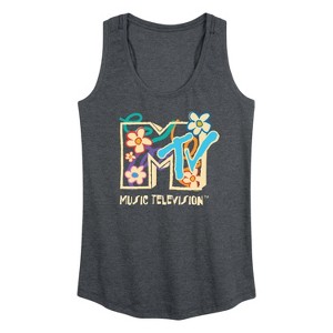 Women's - MTV - Drawn Floral Logo Graphic Racerback Tank - 1 of 4