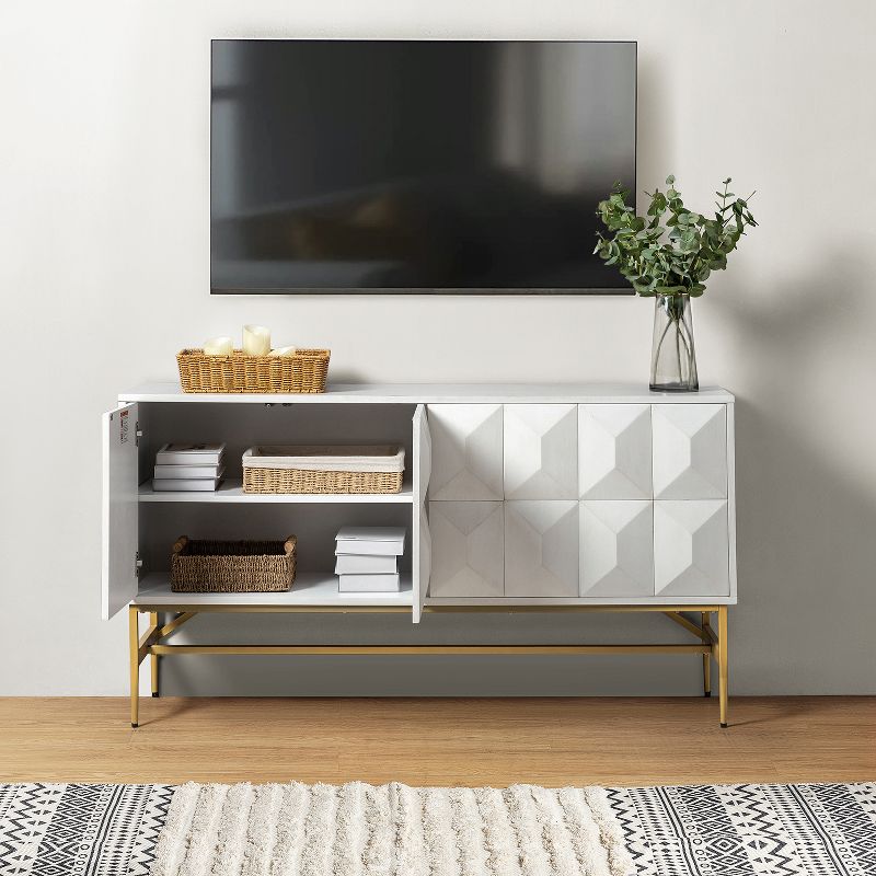 Emily 60''Contemporary Storage Wide Sideboard with Faceted Geometric Accents | KARAT HOME, 3 of 12