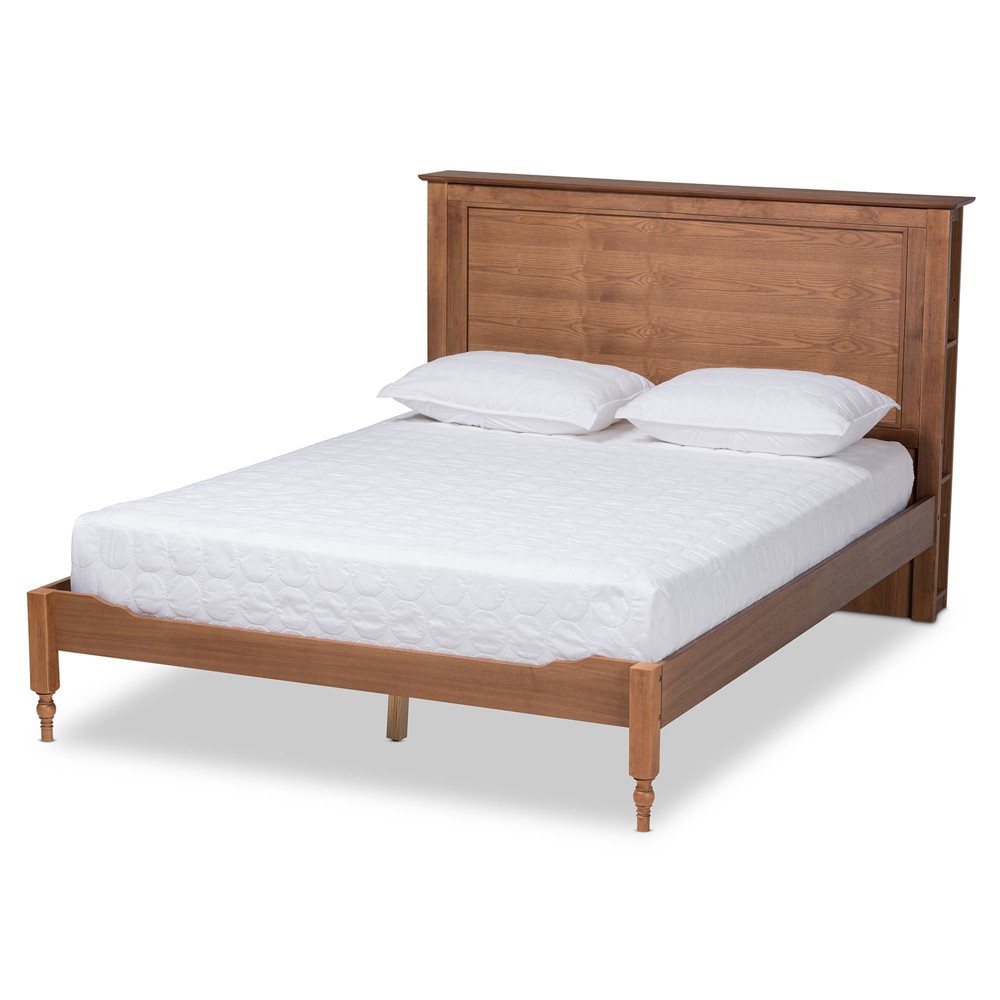 Photos - Bed Frame Queen Danielle Wood Platform Storage Bed with Built-In Shelves Ash Walnut