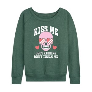 Women's - Instant Message - Valentine's Day Kiss Me Just Kidding Lightweight French Terry Wide Neck Long Sleeve Shirt - 1 of 4