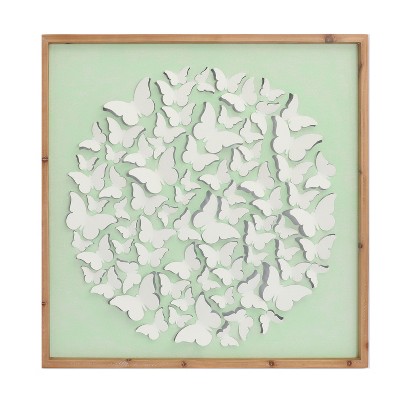 VIP Metal 31 in. Green Stamped Butterfly Collage in Frame Wall Decor