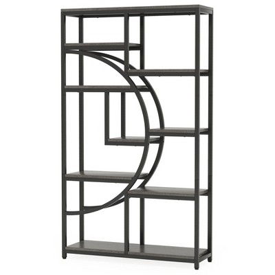 Lirago Freestanding Bookcase - 9-Tier Open Shelf Etagere with Metal Frame & Woodgrain Shelves Rustic Gray & Black