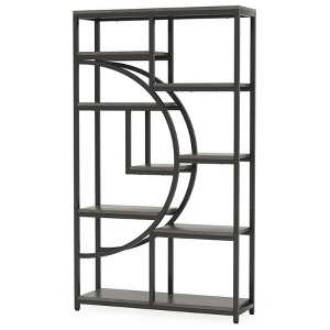 Lirago Freestanding Bookcase - 9-Tier Open Shelf Etagere with Metal Frame & Woodgrain Shelves Rustic Gray & Black - 1 of 4