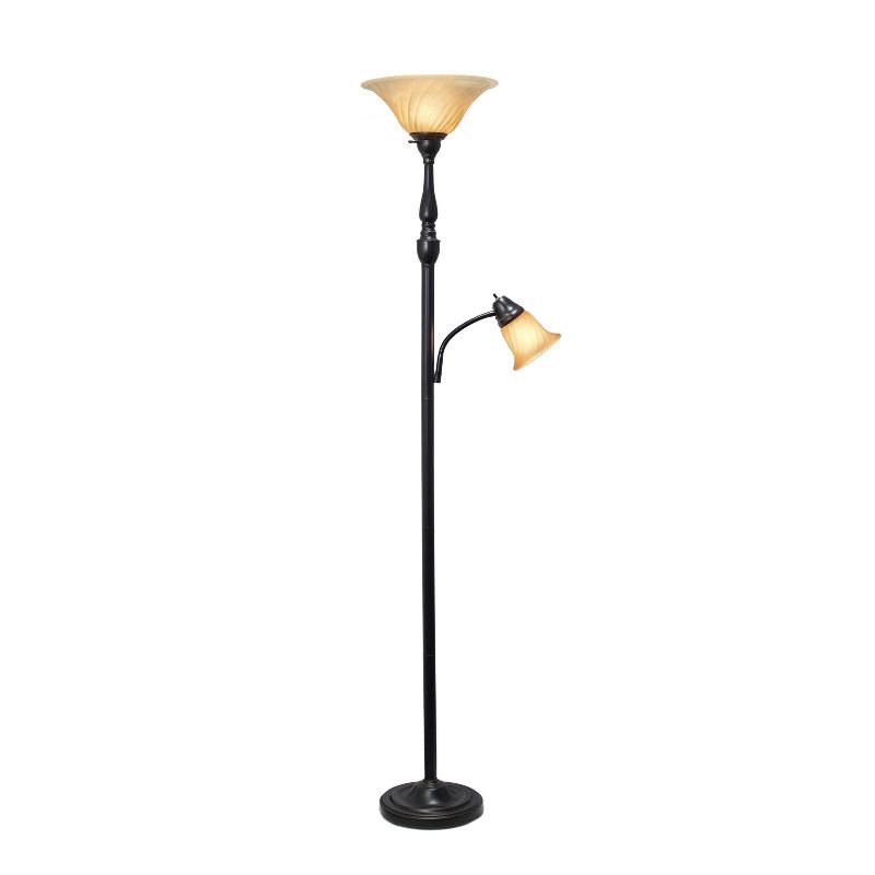Torchiere Floor Lamp with Reading Light and Marble Glass Shade - Lalia Home, 3 of 10