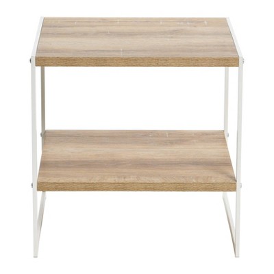 Coastal Oak and White Metal Square Side Table with Shelf