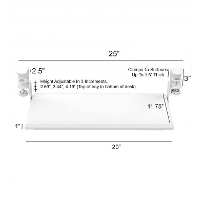 White Adjustable Clamp-On Retractable Keyboard Tray