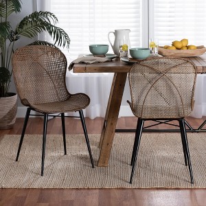 bali & pari Sabelle Japandi Greywashed Rattan and Metal Dining Chair Set - 1 of 4