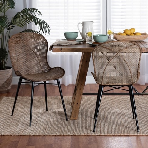 bali & pari Sabelle Japandi Greywashed Rattan and Metal Dining Chair Set - image 1 of 4