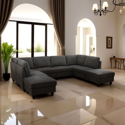 DOMETOUR Elegant Flannel 8-Piece Sofa Set - Modern Comfort for Your Living Room
