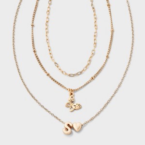 Girls' Initial with Choker and Layered Necklace Set - art class™ Gold - 1 of 3
