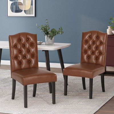 Set of 2 Dining Chairs Upholstered Chair Harriet Kd with Button Tufted Decoration and Wooden Legs-Christopher Knight Home