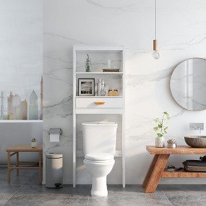 CAVINAS Over The Toilet Storage Cabinet with 2 Adjustable Shelves&1 Drawer,Matte White Finish Toilet Cabinet for Bathroom,Space-Saving Organizer - 1 of 4
