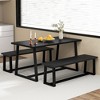 Tangkula 3 Pieces Dining Table Set 63" Large Table & 2 Long Benches for 4-6 People Black - 2 of 4