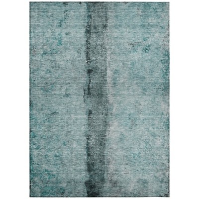 Teal Blue Aqua And Charcoal Abstract Washable Indoor Outdoor Area Rug
