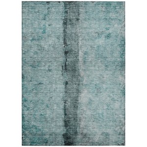 Teal Blue Aqua And Charcoal Abstract Washable Indoor Outdoor Area Rug - 1 of 4
