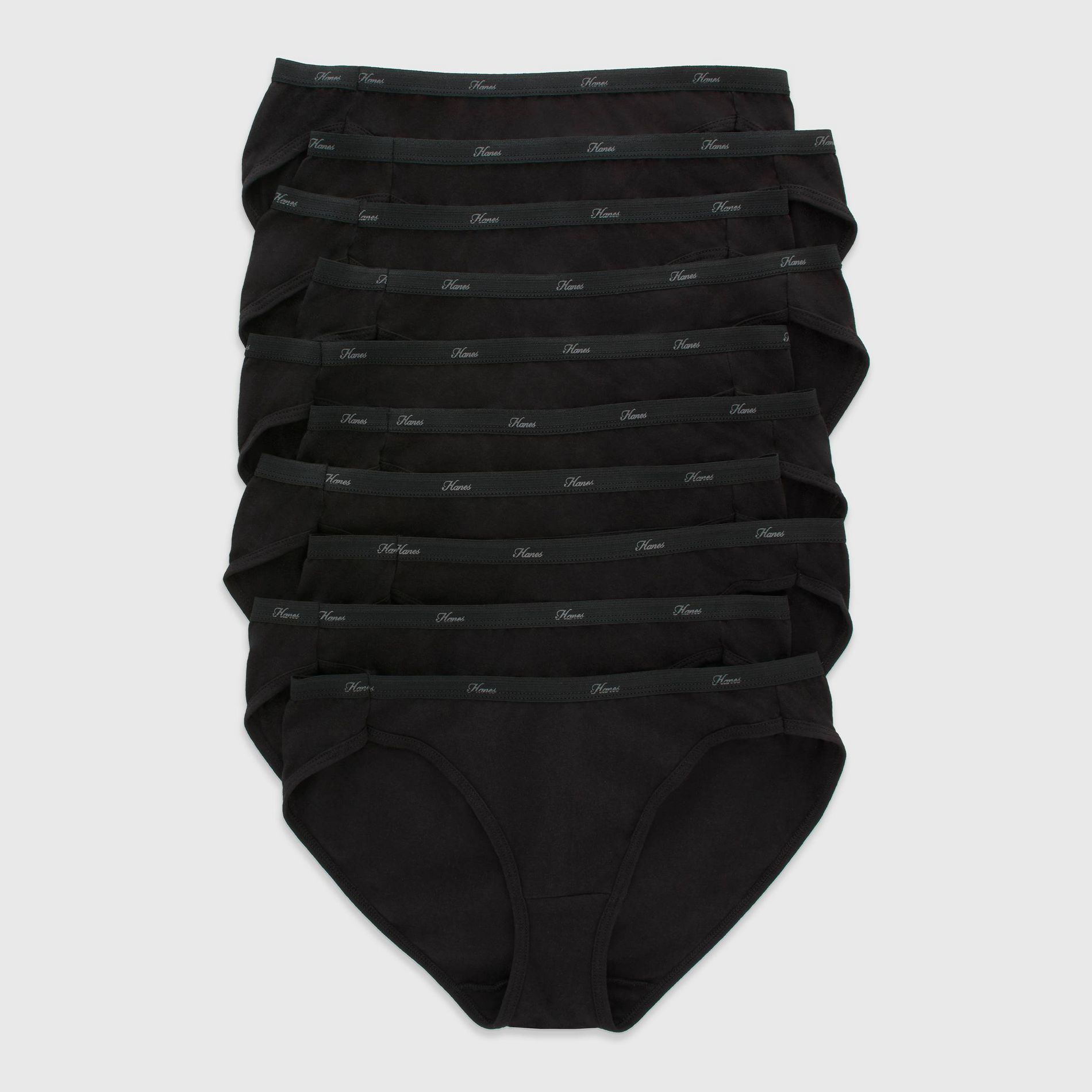 Hanes Women's 10pk Cotton Classic Bikini Underwear - Black 9
