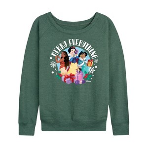 Women's - Disney - Merry Everything Lightweight French Terry Wide Neck Long Sleeve Graphic Shirt - 1 of 4