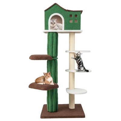 Tangkula 50" Pine Shape Cat Tree For Indoor Cats Cute Multi-level Cat ...