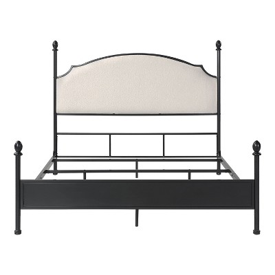 King Gunmetal Metal Four-Poster Bed with Cushioned Headboard